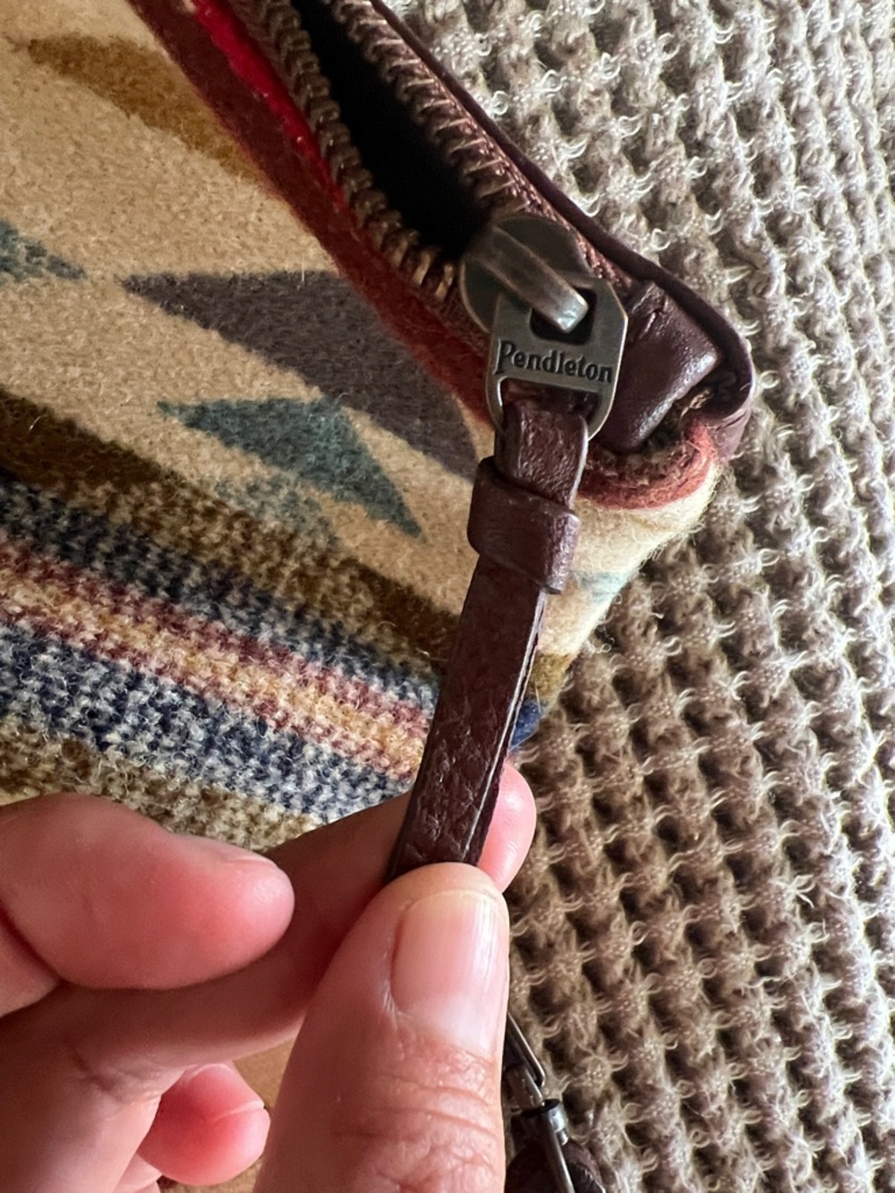 Pendleton Brown and Teal Geometric Foldover Crossbody  wyeth Clutch - Picture 11 of 11